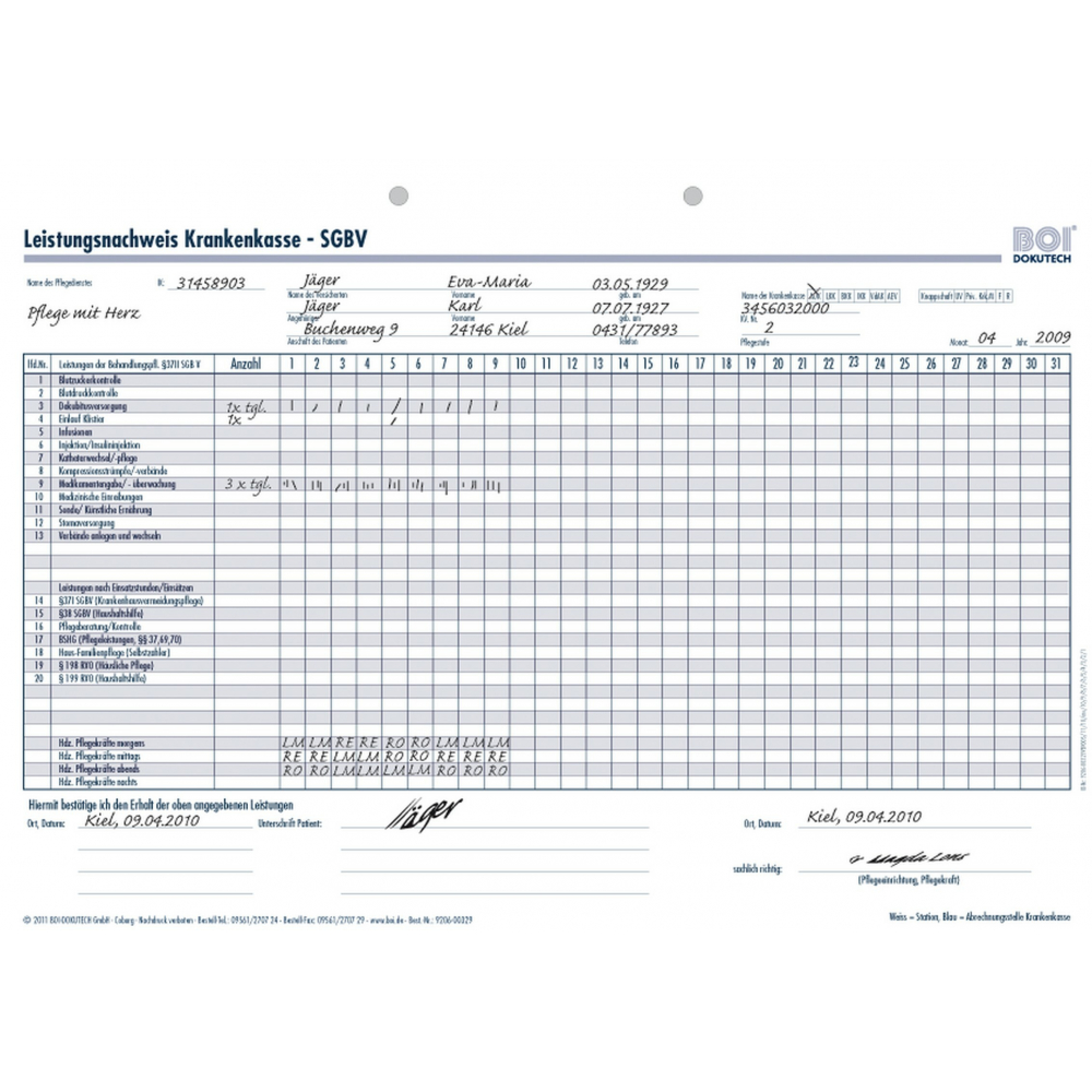 Leistungsnachweis Krankenkasse SGBV