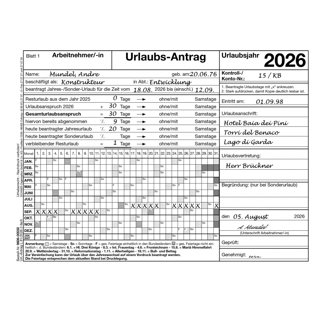 Urlaubs-Antrag für 2026