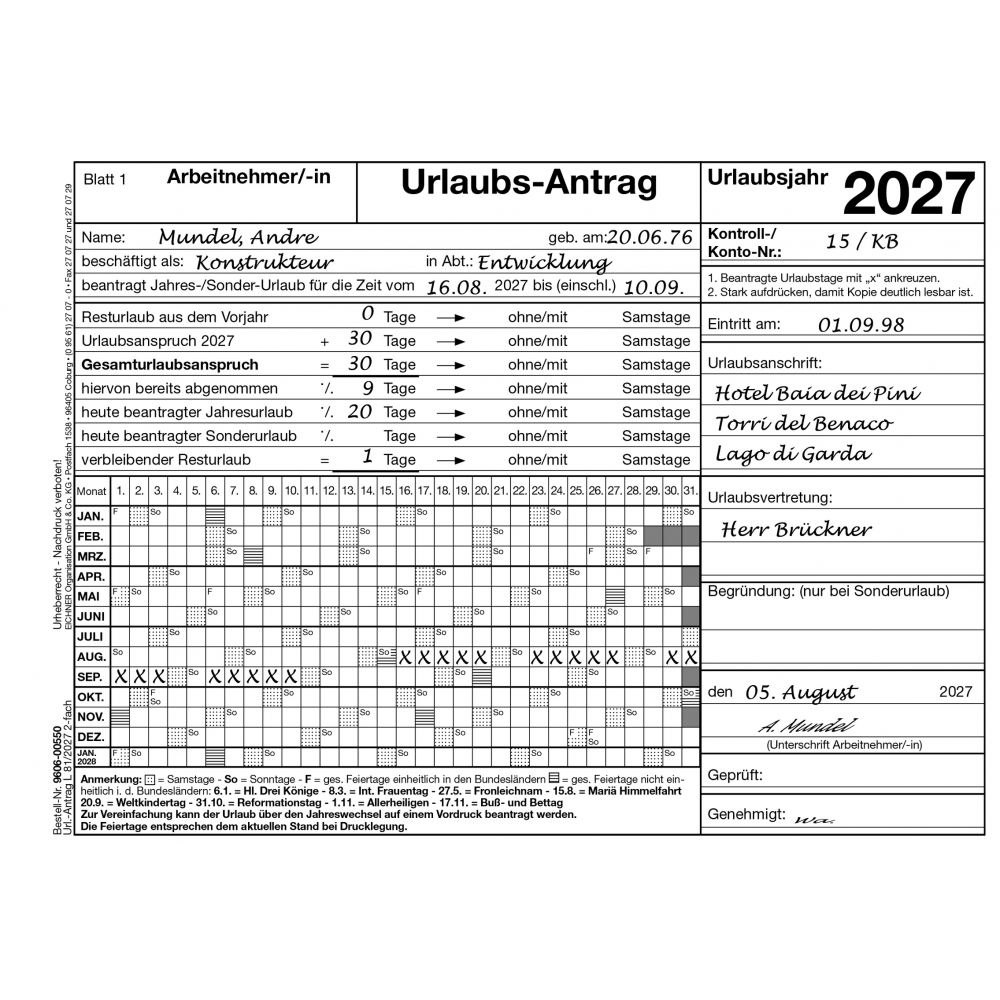 Urlaubs-Antrag für 2027