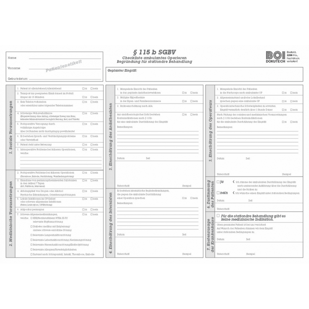 Checkliste ambulantes Operieren (§115 SGB V)